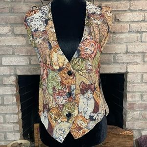 Vintage Deadstock Facets by Mirrors Cat Tapestry Vest One Size NWT